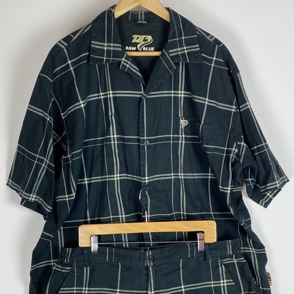 VTG Raw Blue Outfit Button Up Shirt & Shorts Y2K Streetwear Men’s Size XXL - Picture 2 of 10